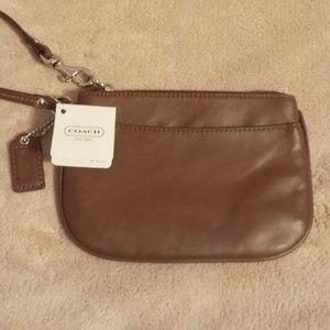 Coach small brown leather wristlet NWT